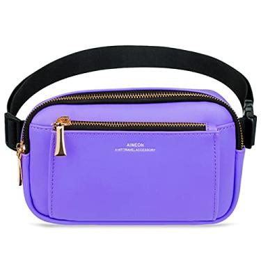 Imagem de Pochete para mulheres, moda de couro, para homens, meninas, meninos, plus size, cinto com alça ajustável, à prova d'água, bonitos, bolsas para viagem, Disney, trilhas, corrida, ciclismo, compras, Pochete casual, Pochete roxo, Small