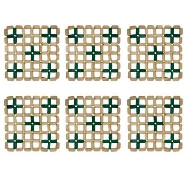 Imagem de Descanso de Panela de Bambu Apoio 6 Peças Verde Quadrado - RT