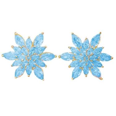 Imagem de QLUYCKW Brincos de cristal explosão de flor elegante, hipoalergênico, grande, grande, brilhante, zircônia cúbica, strass, festa de casamento, formatura, bijuteria para mulheres, presente de