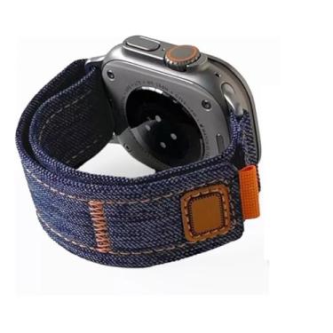 Imagem de Bela pulseira Jeans compativel Com Apple Watch Ultra 1 2 e 3 Iwatch Serie 10 9 8 7 6 5 4 3 2 1 Se 44mm 45mm 46mm 49mm (Cowboy Blue)