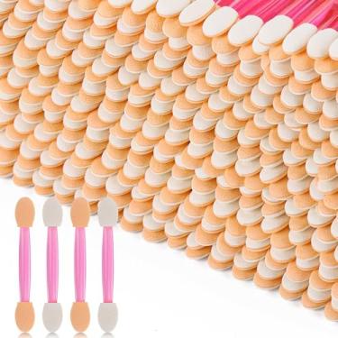 Imagem de 1000 aplicador de sombra descartável espuma pincel de maquiagem esponja ponta oval, aplicadores de sombra, dupla face, rosa