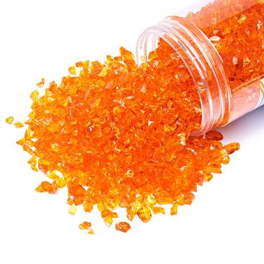 Imagem de TWINKLING Brilho de vidro triturado de alto brilho, vidro quebrado, vidro de fogo, lascas de pedras preciosas de vidro para fogueira, arte de resina DIY, artesanato epóxi, pintura de geodo, decoração de jardim de aquário, 6-9 mm (370 g/13 oz.) (laranja vermelho)