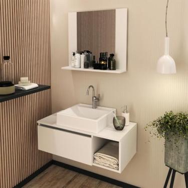 Imagem de Kit Lavabo Suspenso com Cuba e Espelho Branco Tecno Mobili