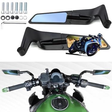 Imagem de Espelhos retrovisores de motocicleta, espelhos laterais Stealth Wind Wing compatíveis com Kawasaki Z400 Z650 Z900 Z1000 Duke 125 200 250 390 690 790 1290 MT03 MT07 MT09 MT10 etc. (antirreflexo)