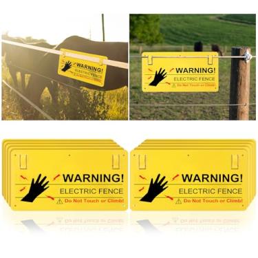 Imagem de Memorywuu 10 peças de sinais de aviso de cerca elétrica caução perigo placas de cerca elétrica 24.4 cm x 12.7 cm placa de segurança cerca elétrica sinal de segurança não toque ou escalada placa para