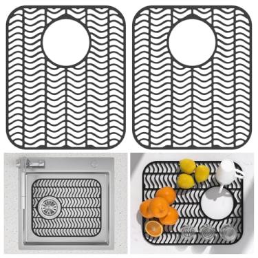 Imagem de TOOVEM Tapetes para pia de cozinha, 2 peças, antiderrapantes, resistentes ao calor, tapetes de pia de silicone, protetores de pia de cozinha, para fundo de casa de fazenda, porcelana de aço