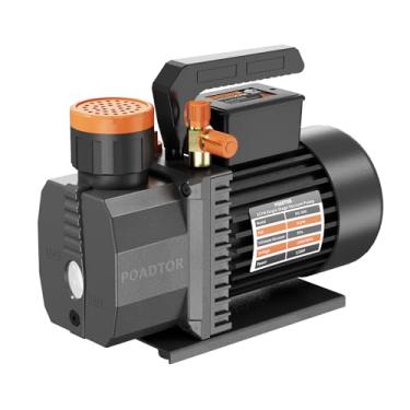Imagem de POADTOR Bomba de vácuo 5CFM, bomba de vácuo HVAC de 1 estágio, kit de bomba de vácuo de ar condicionado 1/2HP 38 mícron 110V para R12 R22 R134a R410a, recarga de refrigerante HVAC/AUTO AC, vaca