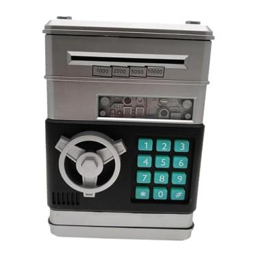 Imagem de Almencla Cofrinho atm para crianças, banco de dinheiro eletrônico, desenvolvimento inicial, recipiente de dinheiro, caixa de economia de dinheiro, para idades, Prata
