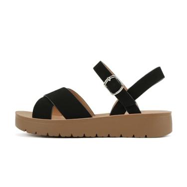 Imagem de Soda CHESTER ~ Sandálias planas femininas com fivela no tornozelo e tiras cruzadas, Preto, 8.5