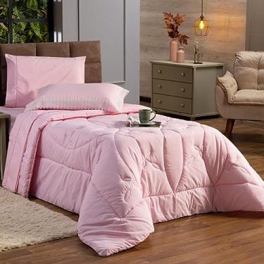 Imagem de Kit Edredom Cobertor SOLTEIRO 02 Peças Liso Florença Guipir Dupla Face com Fronha - Percal Algodão 200 Fios Toque Macio Cheio Grosso (Rosa)