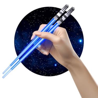 Imagem de Hashis de sabre de luz com luz LED (1 par, azul – Com suporte)