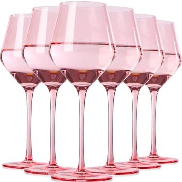 Imagem de TrophyToast Conjunto de 6 taças de vinho rosa 【sopradas à mão】 Taças de vinho rosa cristal com haste longa alta, tamanho universal para vinho branco e tinto - taças de vinho rosa primavera para casa