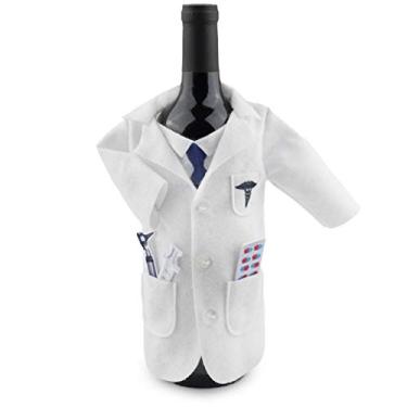 Imagem de Saco de vinho para médicos com revestimento branco – Bolsa de presente de vinho de feltro com otoscópio, seringa, cápsulas, gravata | Capa de vinho para médicos para formatura, aniversário, aniversário | Presentes para praticantes de enfermeiros para homens