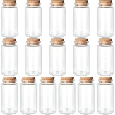 Imagem de 16 garrafas de vidro pequenas de 100 ml com tampas de cortiça, garrafas decorativas, frascos pequenos, frascos de feitiço mágico, frascos de poção, mensagem em uma garrafa, frasco cortado para