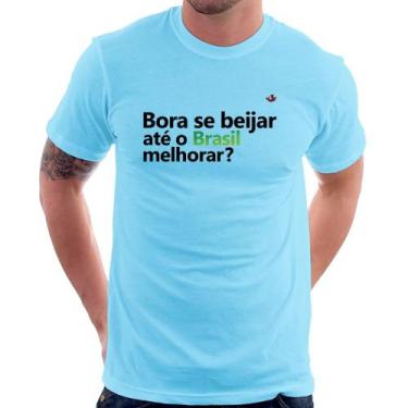 Imagem de Camiseta Bora se beijar até o Brasil melhorar - Foca na Moda, Azul beb
