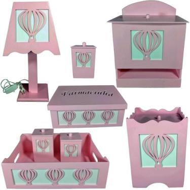 Imagem de kit higiene bebe mdf decorado - BALÃO ROSA - Flores para Mariae Decor