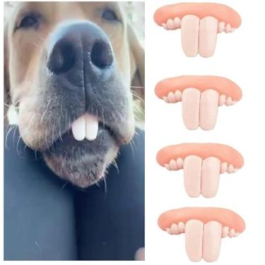 Imagem de DPWOUM Dentes falsos brancos para cães, brinquedos para cães, suportes de dentes engraçados para cães, fantasia de Natal para cães, brinquedos adequados para mastigar para cães (Médio, 4 peças)