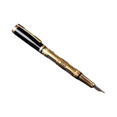 Imagem de Caneta Tinteiro Metálica Retrô - Elegante e com Tinta Substituível, Ou