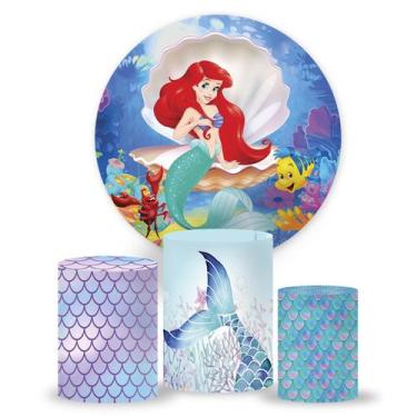 Imagem de Kit Painel de Festa Princesa Ariel, Painel Redondo Ariel, Trio Veste F