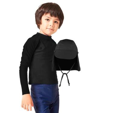 Imagem de Conjunto Camiseta e Boné Praia Proteção Solar UV 50+ Infantil Bebê Menino Menina-Unissex