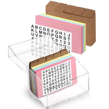Imagem de DLUGOPIS Porta-Cartões De Índice De Acrílico 3 X 5 ", Porta-Cartões Transparente, Caixa De Cartão De Receita, 150 Unidades De Cartões De Índice Pautados, 30 Unidades De Divisores Kraft, Adesivos De