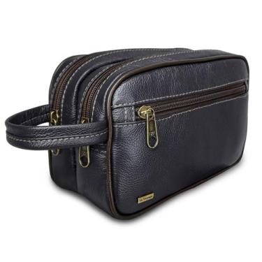 Imagem de Necessaire Estojo de Couro Grande Espaçosa 5 Bolsos - Le Voyage, Azul 