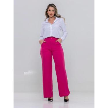 Imagem de  Calça Pantalona Alfaiataria Feminina Social Cintura Alta Com bolso na