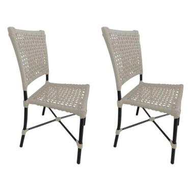 Imagem de Kit 2 Cadeiras Roma Corda Náutica Base em Alumínio Preto/areia - GUIMA