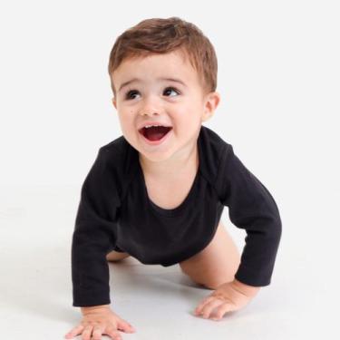 Imagem de Body Infantil Manga Longa Bebê Algodão Unissex - TechMalhas, Preto, G