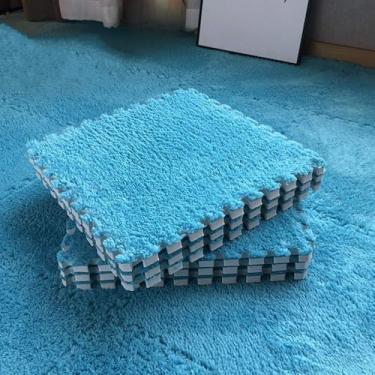 Imagem de 60 peças de tapete de pelúcia macio para brincar, espuma, tapete infantil, intertravamento, ladrilhos de exercícios, piso, carpete e tapete para crianças, almofada 30 * 30 cm, azul, 60 peças