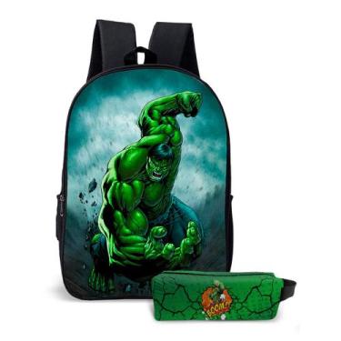 Imagem de  Kit Mochila com Estojo Escolar Infantil do Hulk Menino  - Use Thuco