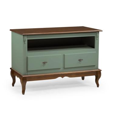 Imagem de Rack para Sala com Pés Luis xv 2 Gavetas e Nicho 60502 Linz Móveis - Verde Musgo/Imbuia Glazer