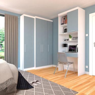 Imagem de Quarto Home Office Com Guarda Roupas E Bancada De Estudos Alpes Luciane Móveis Branco Pf Com Grey Sky Pf