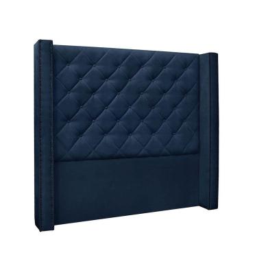 Imagem de Cabeceira Cama Box Queen 160cm e Recamier Vicenza Suede S04 Cor Azul Marinho