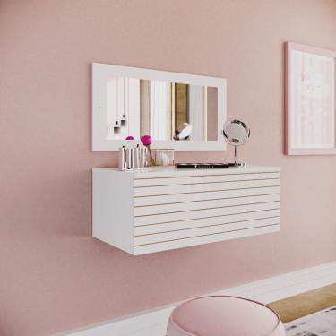 Imagem de Penteadeira Mini Plus Gloss Gaveta Com 3 Divisórias Painel Com Espelho Branco - Móveis Leartam