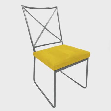 Imagem de Cadeira Sala de Jantar Escritório Office Clark Industrial Ferro Prata Sintético Amarelo - Ahz Móveis