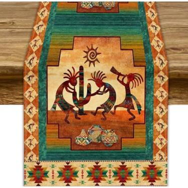 Imagem de JanJCurt Caminho de mesa africano Kokopelli, corredor de mesa com estampa étnica asteca de nativos americanos do sudoeste para casa, cozinha, sala de jantar, mesa interna e externa, 33 x 152 cm