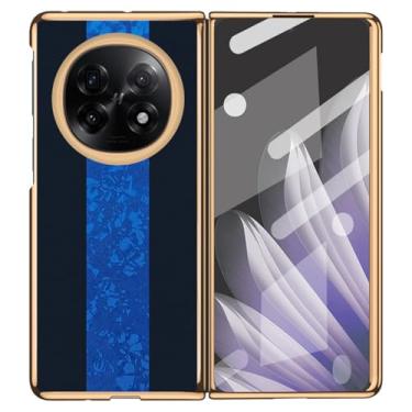 Imagem de FWYANZH Capa de couro para Oppo Find N5, protetor de tela embutido, capa galvanizada, padrões de emenda elegantes, capa fina, azul, Find N5