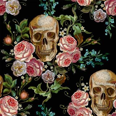 Imagem de VaryPaper Papel de parede gótico romântico floral crânio cola e descascar 43 cm x 800 cm vintage rosa floral contato adesivo vinil gótico parede mural decorativo papel de parede de Halloween para