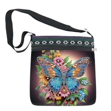 Imagem de Bolsa de ombro com pintura de diamante DIY 5D para adultos - design floral e borboleta, arte de strass de cristal artificial, kit de artesanato de bolsa de mão de cristal parcial de formato especial