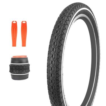 Imagem de ZUKKA Pneus de bicicleta Cruiser Pacote com 2 pneus de bicicleta 20/24/26 x 2,125 polegadas Mountain Bike pneus com tubos internos pneus de bicicleta de parede branca (1 pneu + 2 alavancas, 24 x 2,125