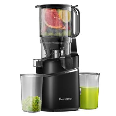 Imagem de AMZCHEF Espremedor De Frutas A Frio, 5,3" Com Alimentação Automática Para Vegetais E Frutas Inteiras, Espremedores Mastigadores Fáceis De Limpar, Alto Rendimento De Suco, Rosca Grande, Filtros Trip