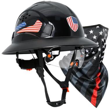 Imagem de PerldVerge Capacetes De Aba Completa, Construção Aprovada Pela Osha Com Viseira Transparente - Capacete Preto Ventilado Com Protetor De Pescoço E Alças Para Orelhas, Capacetes De Segurança Para Hom