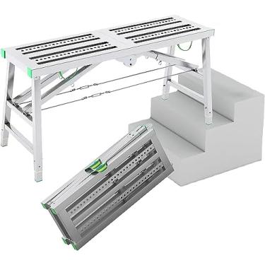 Imagem de WYUYIWH Escada de andaime multifuncional com altura ajustável, plataforma de andaime para uso doméstico, banco de trabalho de 39,9 cm de largura, equipamento de andaime dobrável para várias tarefas