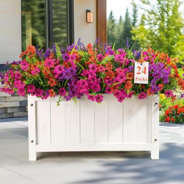 Imagem de Alupssuc 24 pacotes de flores artificiais para decoração de primavera verão ao ar livre, eucalipto, violeta e lavanda resistente a UV, plantas falsas de seda para ambientes externos, ambientes