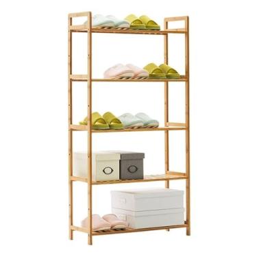 Imagem de Sapateira de bambu, prateleira de armazenamento multifuncional de 5 níveis, organizador de armazenamento de sapatos de pé livre para entrada corredor armário organizador de sapatos (68 cm tamanho