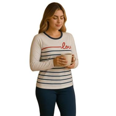 Imagem de Pijama Feminino Para o Inverno Frio Modelo Fechado E Com Estampa Manga