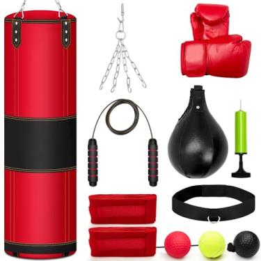 Imagem de Hollowfly Conjunto de saco de pancada pesado de 1,2 m para adultos e crianças, saco de boxe pesado 6 em 1 sem enchimento com luvas de perfuração, envoltórios, corrente, gancho de teto para