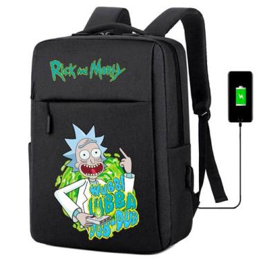 Imagem de Mochila Escolar Usb Unissex Estampa Rick Desenho Adulto Para Notebooks