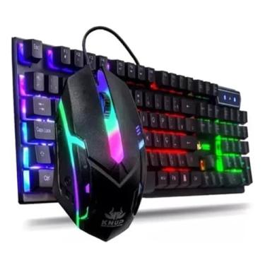 Imagem de Kit Teclado Gamer Membrana Com Mouse Rgb Luminoso Raibow